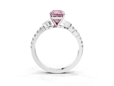 White gold Fancy Pink Radiant Cut Solitaire Leaf-Inspired Diamond Ring with Pavé Band and Four-Prong Setting_15