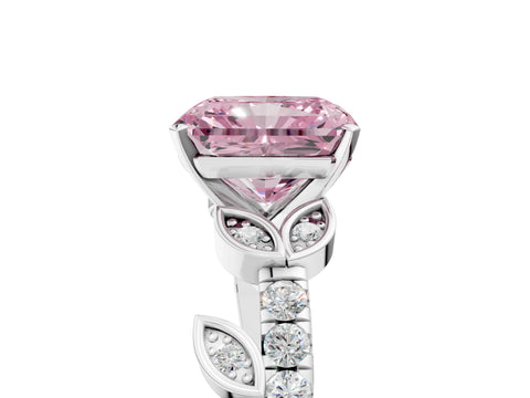 White gold Fancy Pink Radiant Cut Solitaire Leaf-Inspired Diamond Ring with Pavé Band and Four-Prong Setting_17