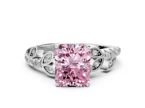 White gold Fancy Pink Radiant Cut Solitaire Leaf-Inspired Diamond Ring with Pavé Band and Four-Prong Setting_24