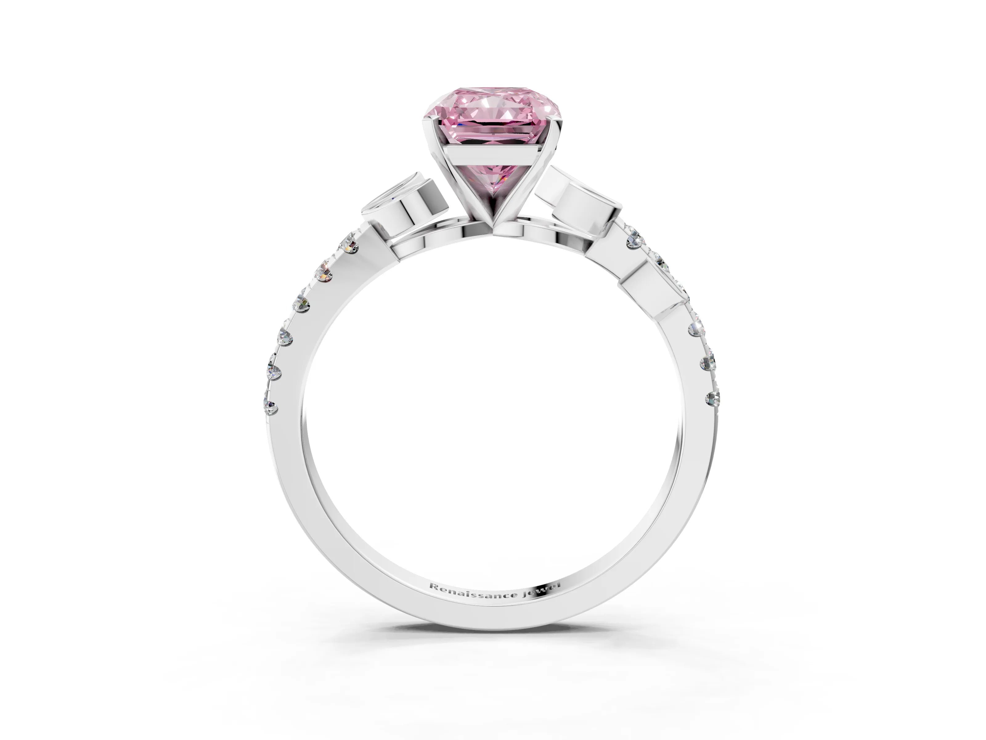 White gold Fancy Pink Radiant Cut Solitaire Leaf-Inspired Diamond Ring with Pavé Band and Four-Prong Setting_27