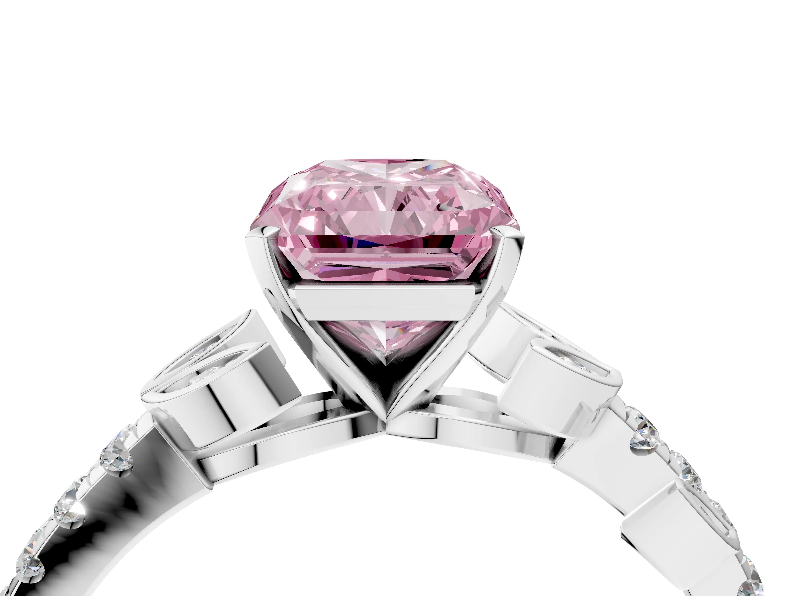 White gold Fancy Pink Radiant Cut Solitaire Leaf-Inspired Diamond Ring with Pavé Band and Four-Prong Setting_28