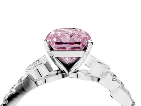 White gold Fancy Pink Radiant Cut Solitaire Leaf-Inspired Diamond Ring with Pavé Band and Four-Prong Setting_28