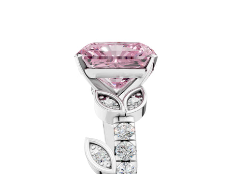 White gold Fancy Pink Radiant Cut Solitaire Leaf-Inspired Diamond Ring with Pavé Band and Four-Prong Setting_29
