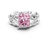 White gold Fancy Pink Radiant Cut Solitaire Leaf-Inspired Engagement Ring with Prong Setting_12