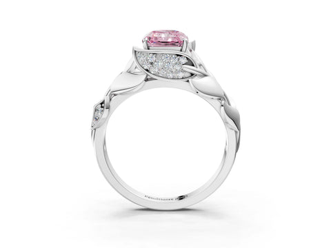 White gold Fancy Pink Radiant Cut Solitaire Leaf-Inspired Engagement Ring with Prong Setting_3