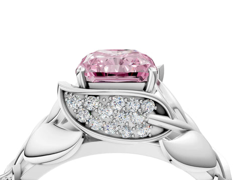 White gold Fancy Pink Radiant Cut Solitaire Leaf-Inspired Engagement Ring with Prong Setting_4