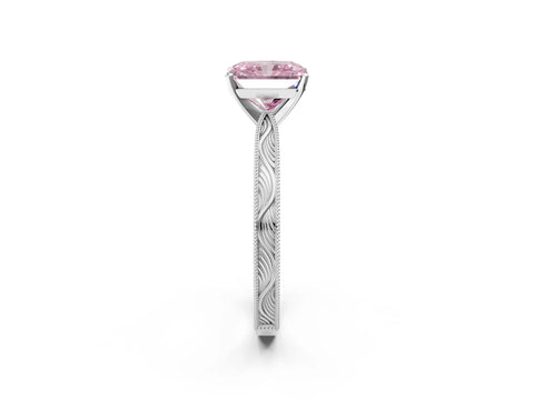 White gold Fancy Pink Radiant Cut Solitaire Milgrain Engraved Band with Four-Prong Setting_14