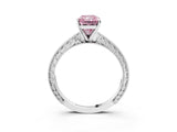 White gold Fancy Pink Radiant Cut Solitaire Milgrain Engraved Band with Four-Prong Setting_15