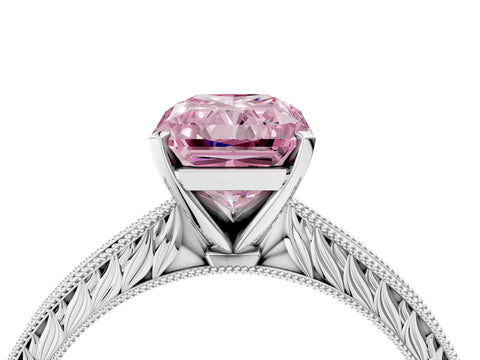 White gold Fancy Pink Radiant Cut Solitaire Milgrain Engraved Band with Four-Prong Setting_16