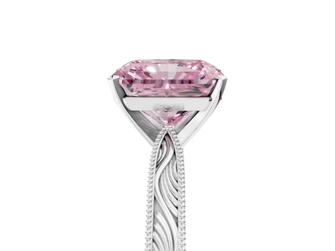 White gold Fancy Pink Radiant Cut Solitaire Milgrain Engraved Band with Four-Prong Setting_5