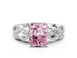 White gold Fancy Pink Radiant Cut Solitaire Milgrain Leaf Band with Prong Setting_12