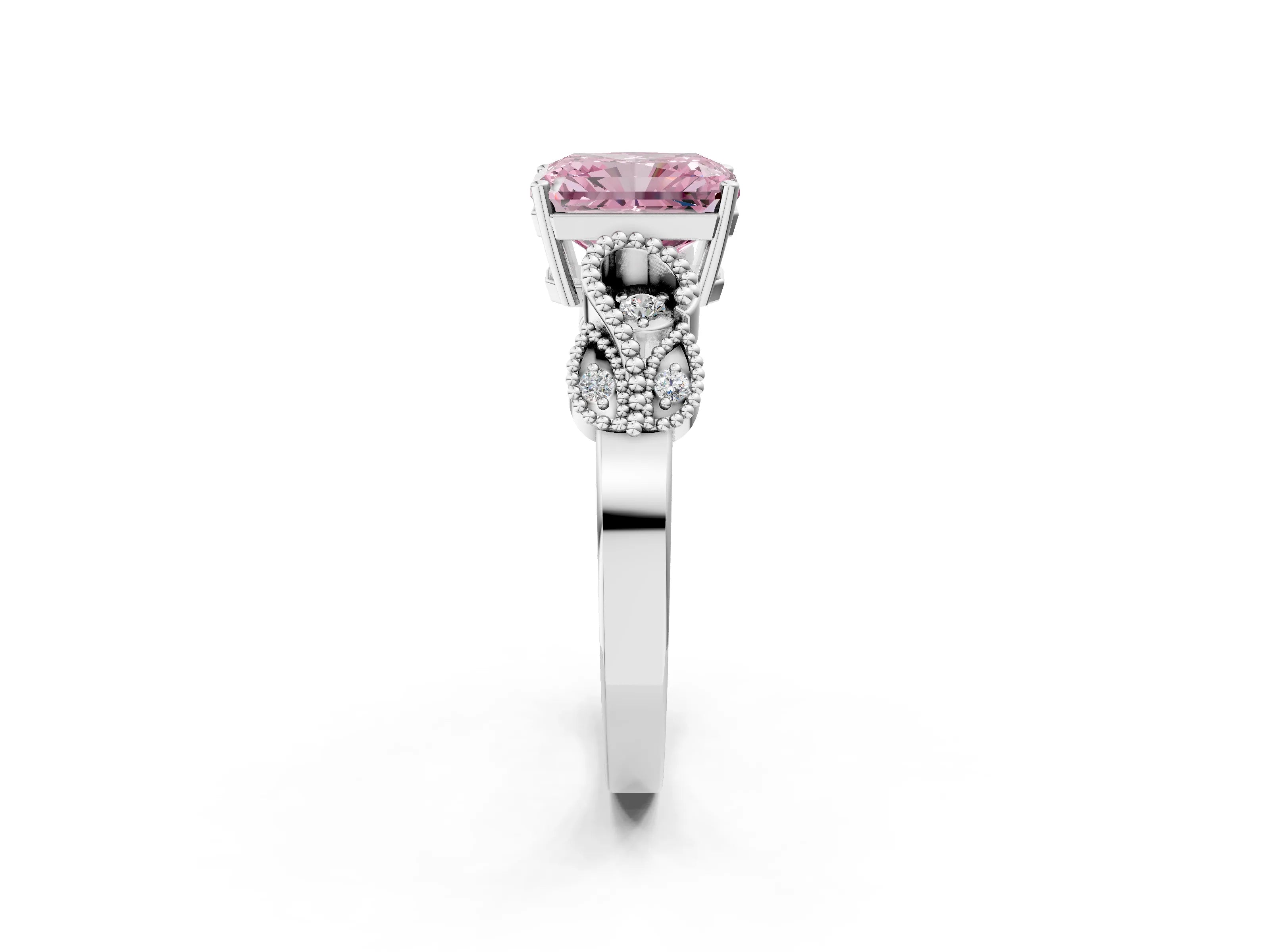 White gold Fancy Pink Radiant Cut Solitaire Milgrain Leaf Band with Prong Setting_14