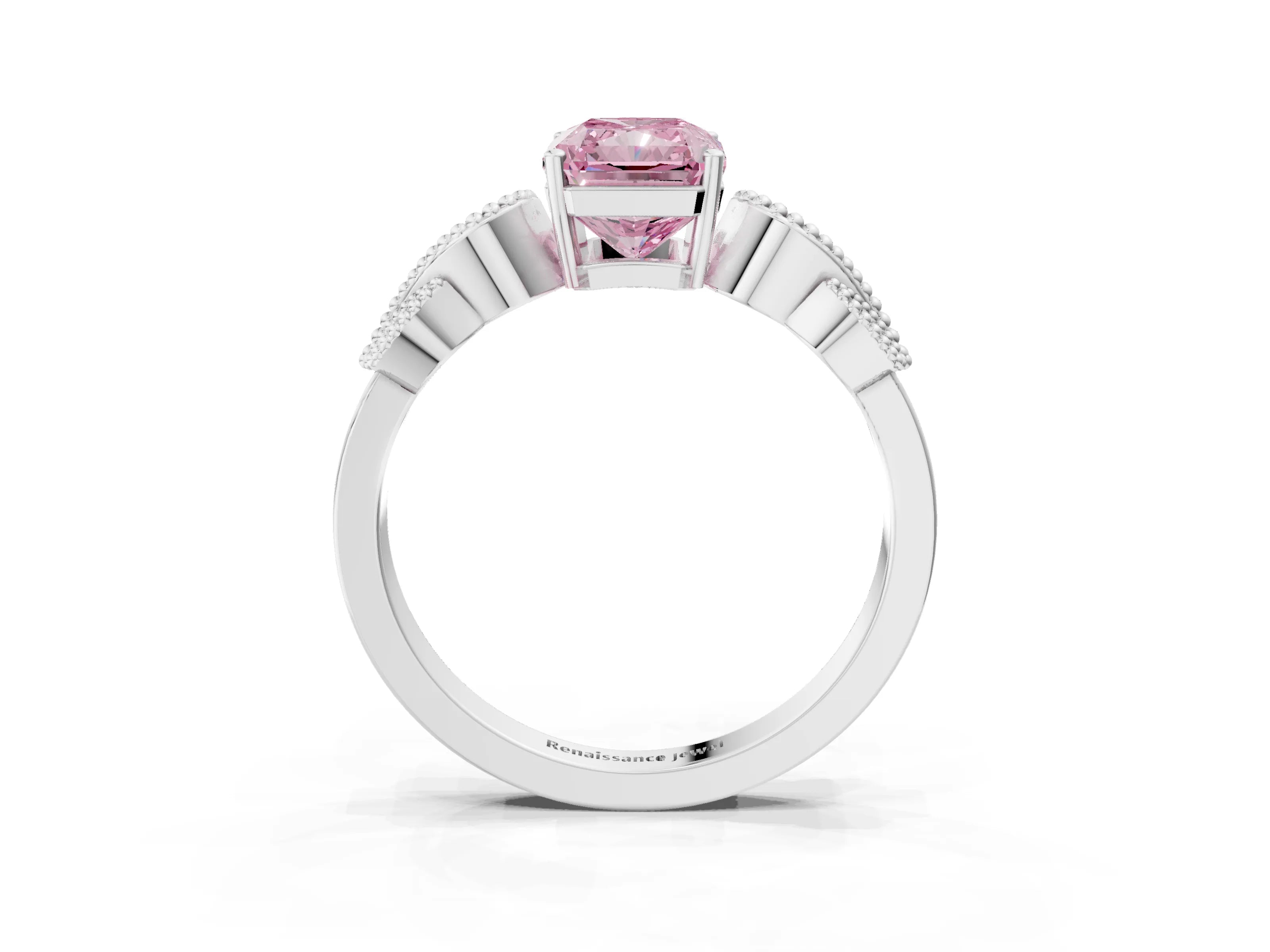 White gold Fancy Pink Radiant Cut Solitaire Milgrain Leaf Band with Prong Setting_15