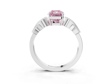 White gold Fancy Pink Radiant Cut Solitaire Milgrain Leaf Band with Prong Setting_15