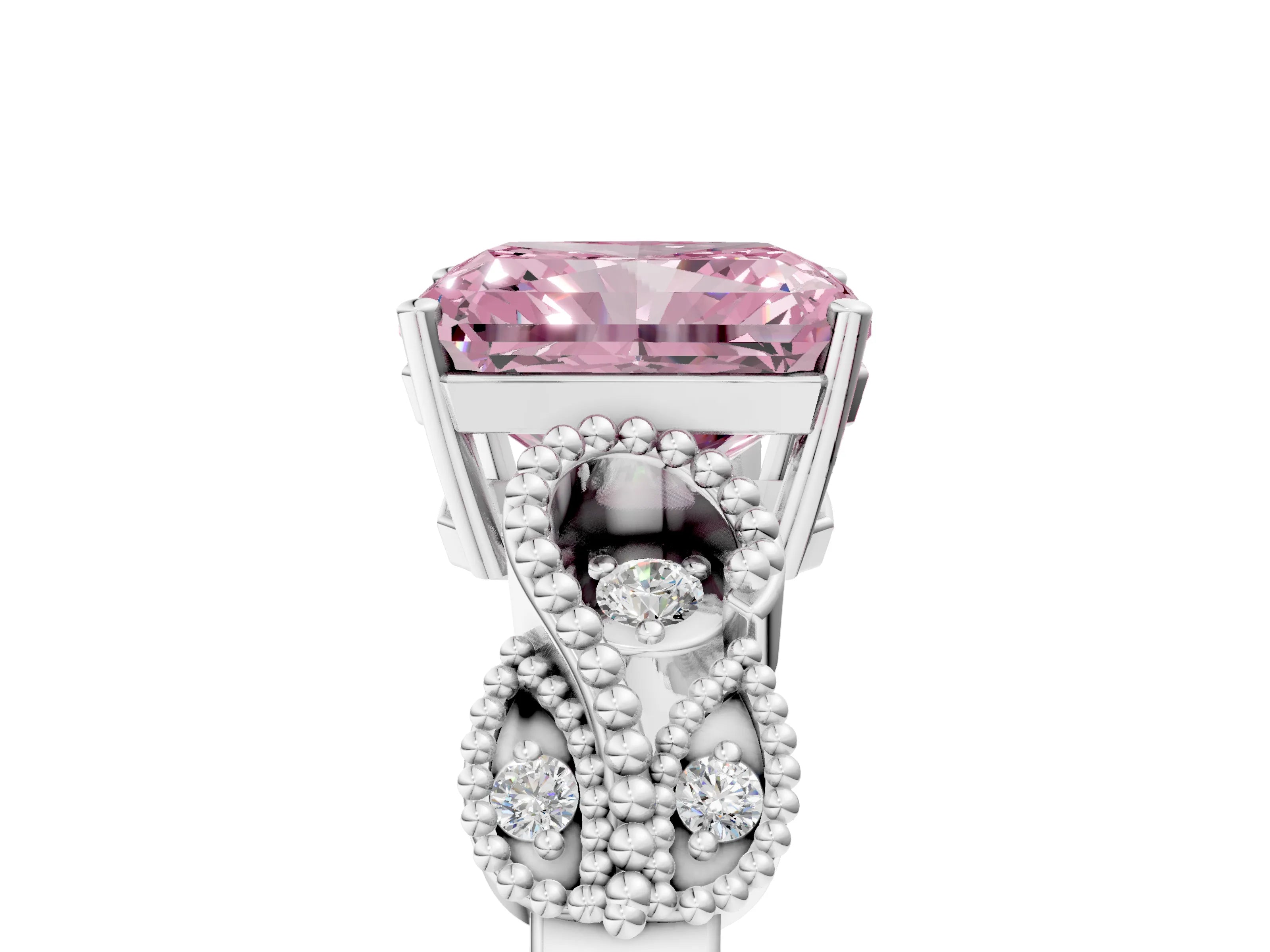 White gold Fancy Pink Radiant Cut Solitaire Milgrain Leaf Band with Prong Setting_17