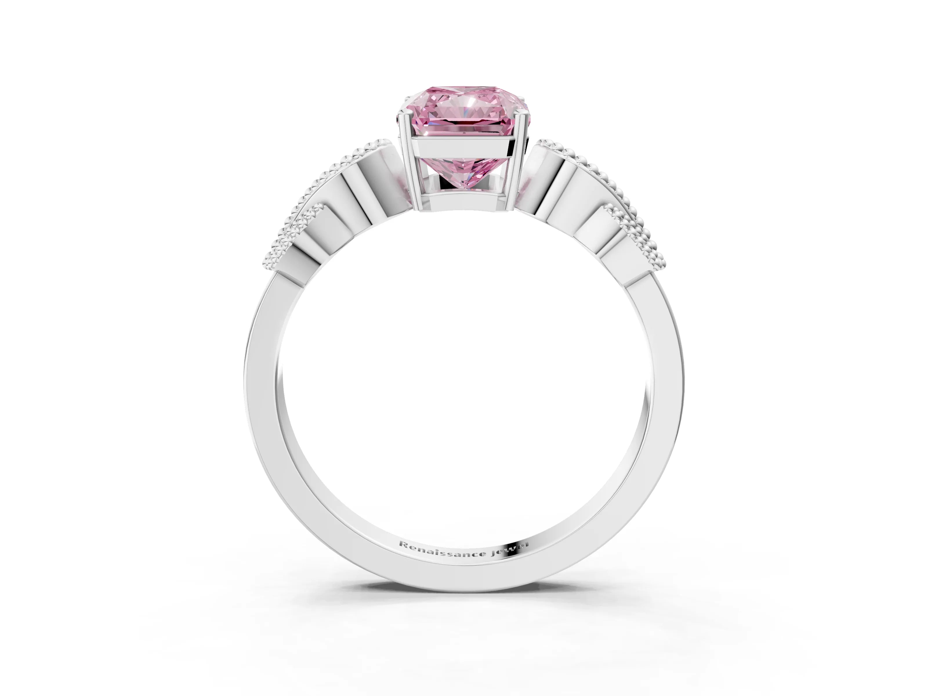 White gold Fancy Pink Radiant Cut Solitaire Milgrain Leaf Band with Prong Setting_3