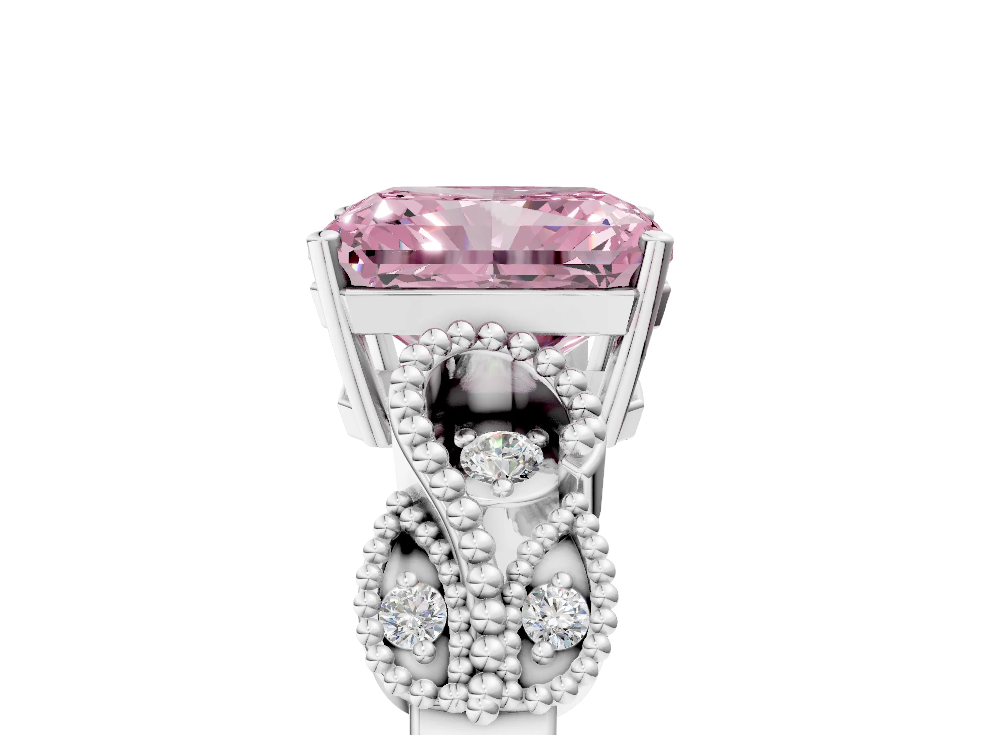 White gold Fancy Pink Radiant Cut Solitaire Milgrain Leaf Band with Prong Setting_5