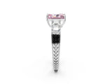 White gold Fancy Pink Radiant Cut Solitaire Princess Side Stone Engraved Band Prong Setting Ring_14