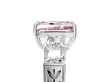 White gold Fancy Pink Radiant Cut Solitaire Princess Side Stone Engraved Band Prong Setting Ring_17