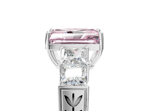 White gold Fancy Pink Radiant Cut Solitaire Princess Side Stone Engraved Band Prong Setting Ring_17