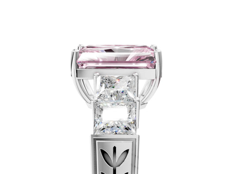 White gold Fancy Pink Radiant Cut Solitaire Princess Side Stone Engraved Band Prong Setting Ring_5