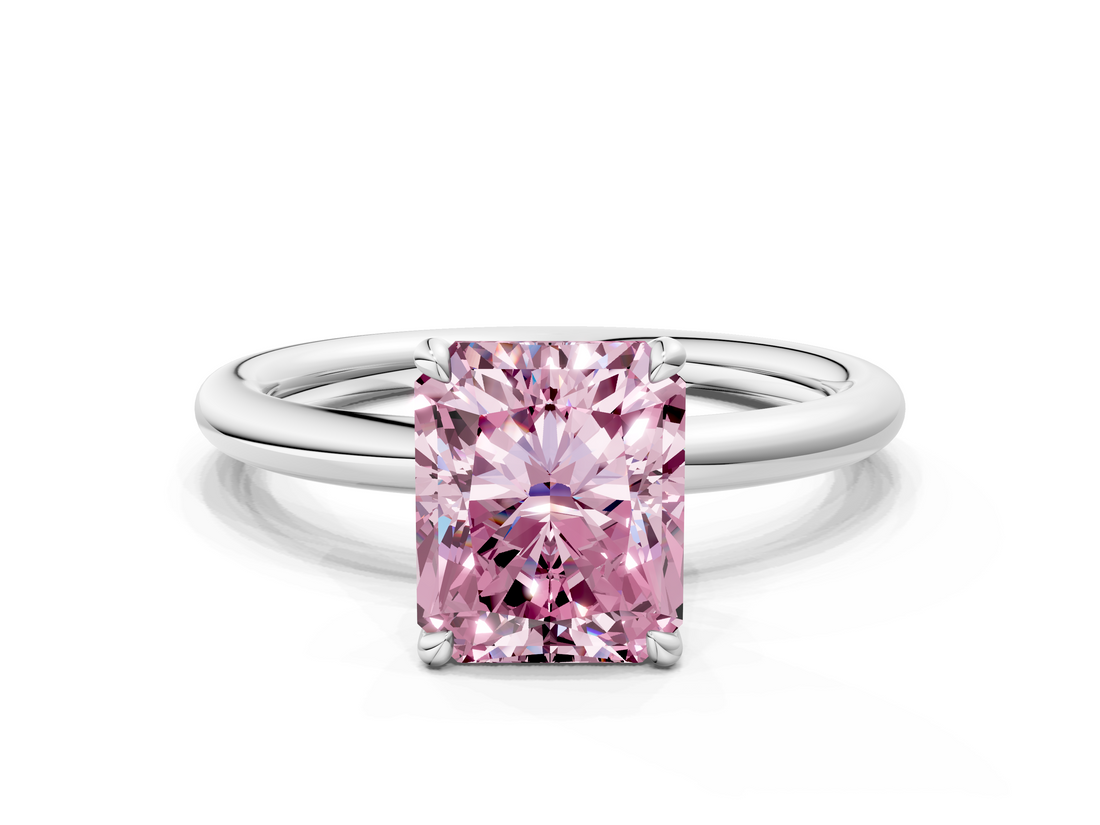 White gold Fancy Pink Radiant  Cut Solitaire Ring with Thin Band and Four-Prong Setting_16