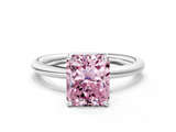 White gold Fancy Pink Radiant  Cut Solitaire Ring with Thin Band and Four-Prong Setting_16