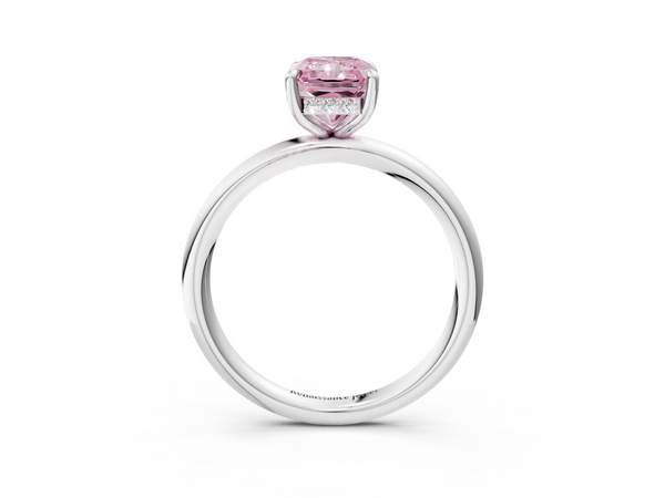 Platinum Fancy Pink Radiant Cut Diamond Solitaire Ring with Thin Band and Four-Prong Setting