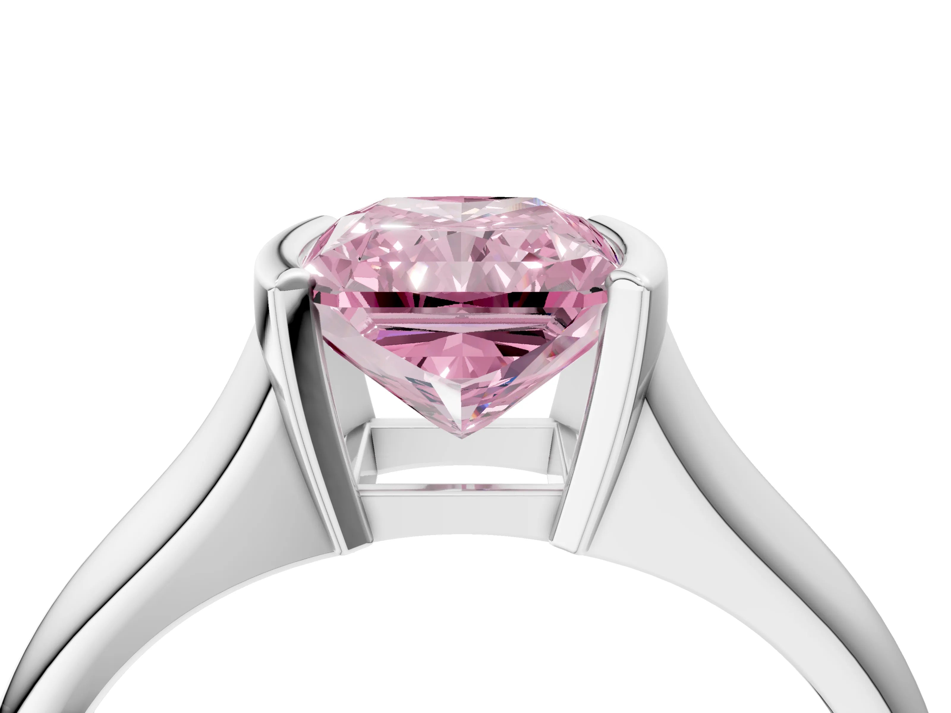 White gold Fancy Pink Radiant Cut Solitaire Tension Set Diamond Ring with Split Shank Band_39