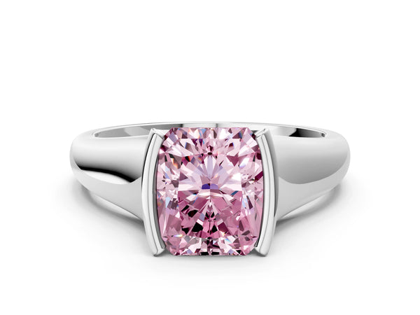 Platinum Fancy Pink Radiant Cut Solitaire Tension Set Diamond Ring with Split Shank Band
