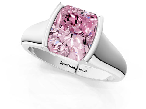 White gold Fancy Pink Radiant Cut Solitaire Tension Set Diamond Ring with Split Shank Band_49