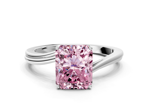 Platinum Fancy Pink Radiant  Cut Solitaire Twist Band Ring with Four-Prong Setting