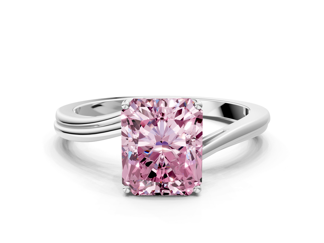 White gold Fancy Pink Radiant  Cut Solitaire Twist Band Ring with Four-Prong Setting_20