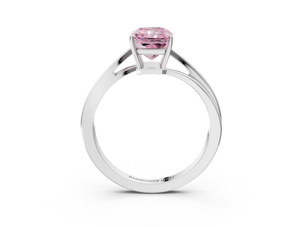 Platinum Fancy Pink Radiant  Cut Solitaire Twist Band Ring with Four-Prong Setting