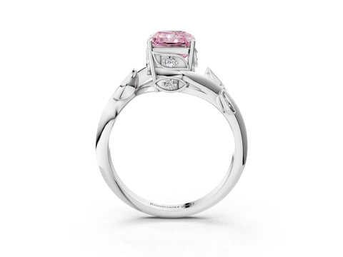 White gold Fancy Pink Radiant Cut Solitaire Twist Engagement Ring with Leaf Accents and Prong Setting_3