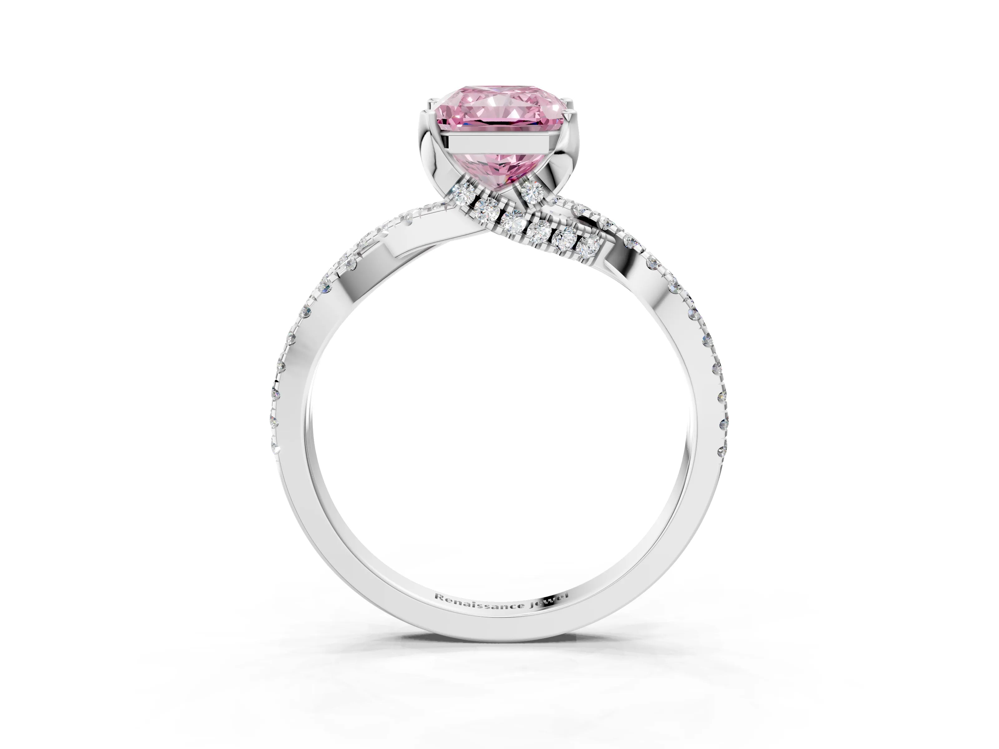 White gold Fancy Pink Radiant Cut Solitaire Twist Pave Diamond Engagement Ring with Prong Setting_27