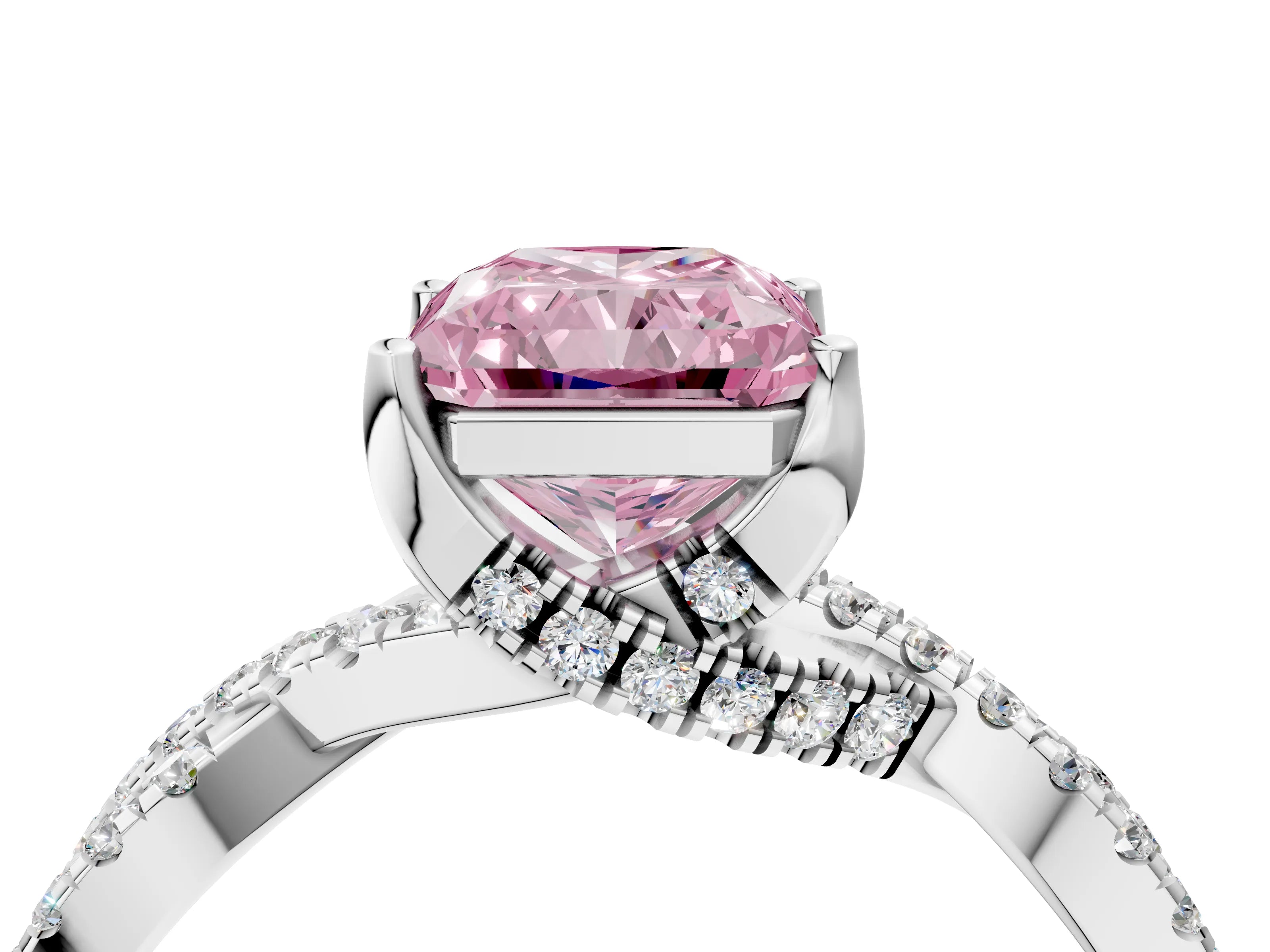 White gold Fancy Pink Radiant Cut Solitaire Twist Pave Diamond Engagement Ring with Prong Setting_28