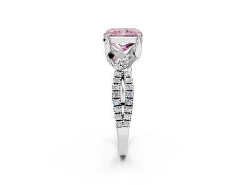 White gold Fancy Pink Radiant Cut Solitaire Twist Pave Diamond Engagement Ring with Prong Setting_2