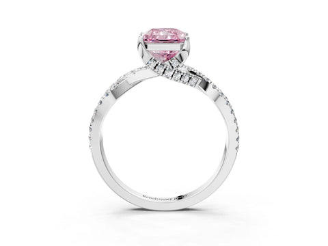 White gold Fancy Pink Radiant Cut Solitaire Twist Pave Diamond Engagement Ring with Prong Setting_3