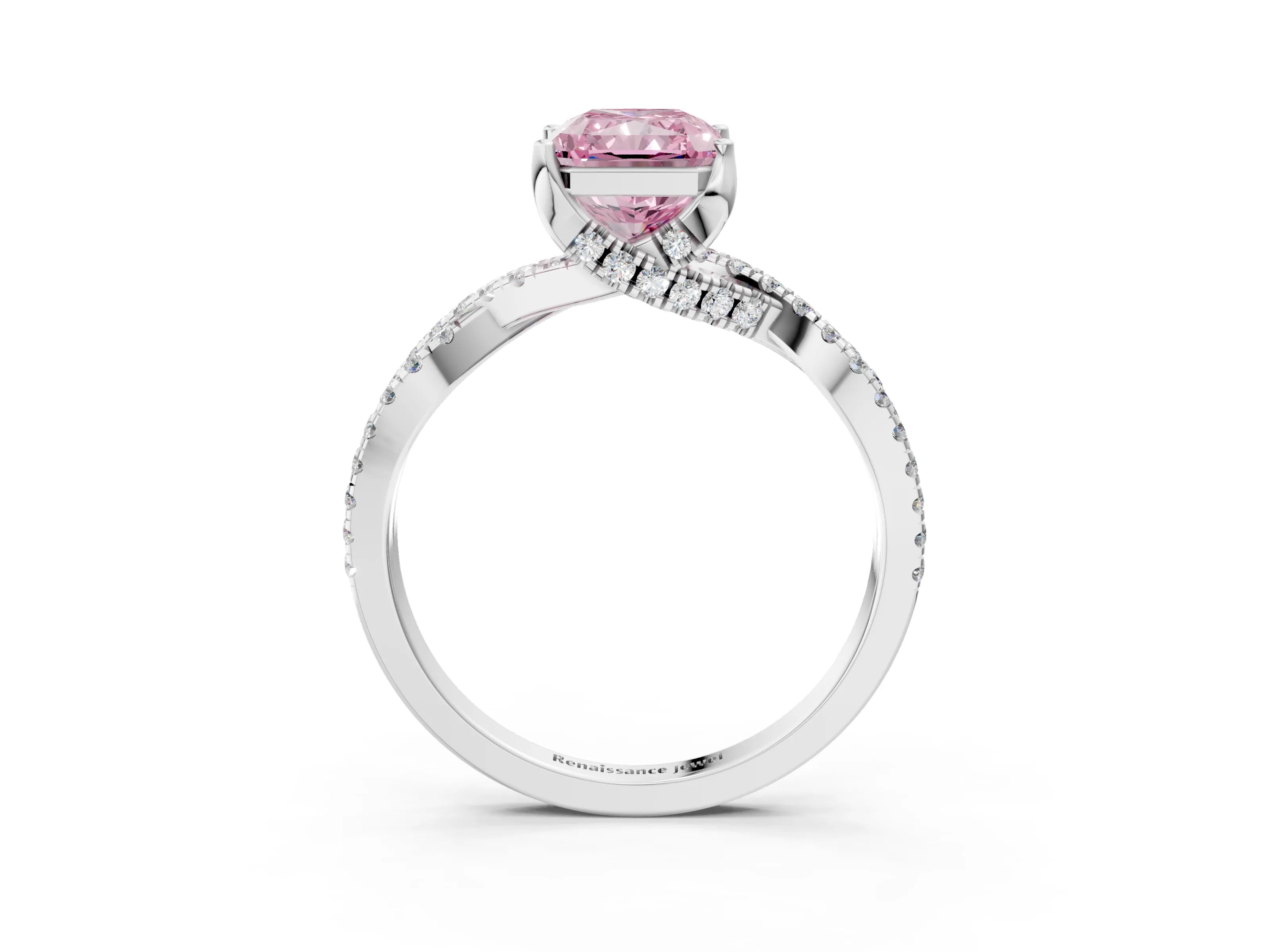 White gold Fancy Pink Radiant Cut Solitaire Twist Pave Diamond Engagement Ring with Prong Setting_3