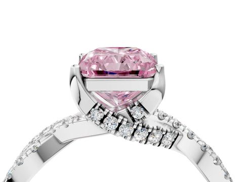White gold Fancy Pink Radiant Cut Solitaire Twist Pave Diamond Engagement Ring with Prong Setting_4
