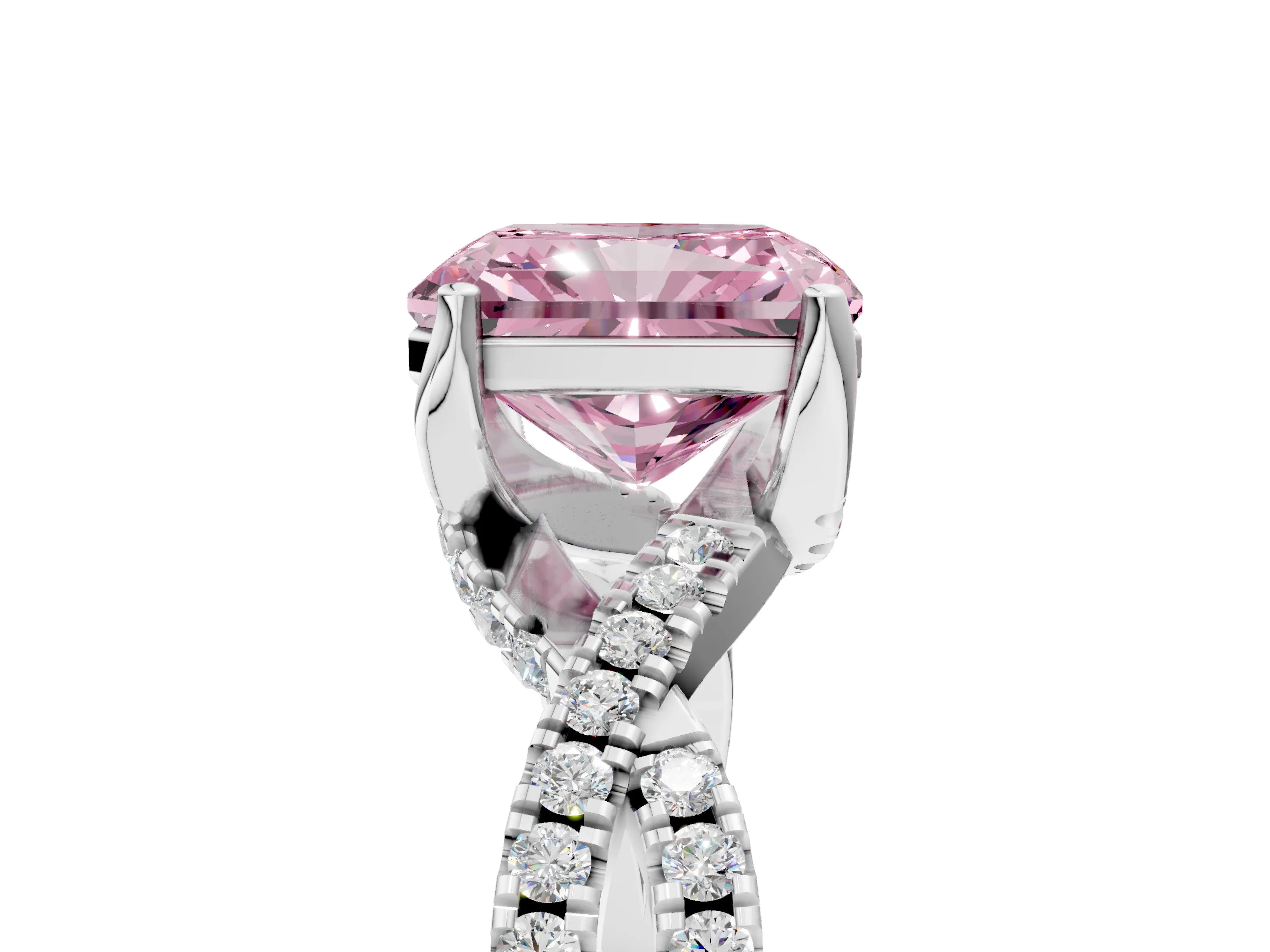 White gold Fancy Pink Radiant Cut Solitaire Twist Pave Diamond Engagement Ring with Prong Setting_5