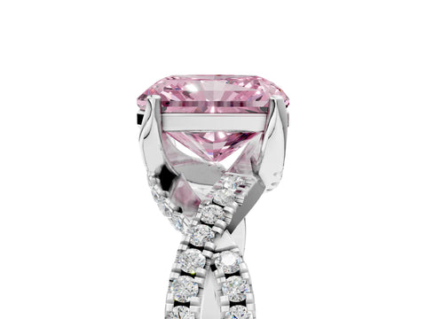 White gold Fancy Pink Radiant Cut Solitaire Twist Pave Diamond Engagement Ring with Prong Setting_5