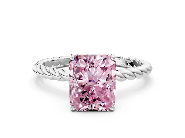 White gold Fancy Pink Radiant Cut Solitaire Twisted Band 4-Prong Ring