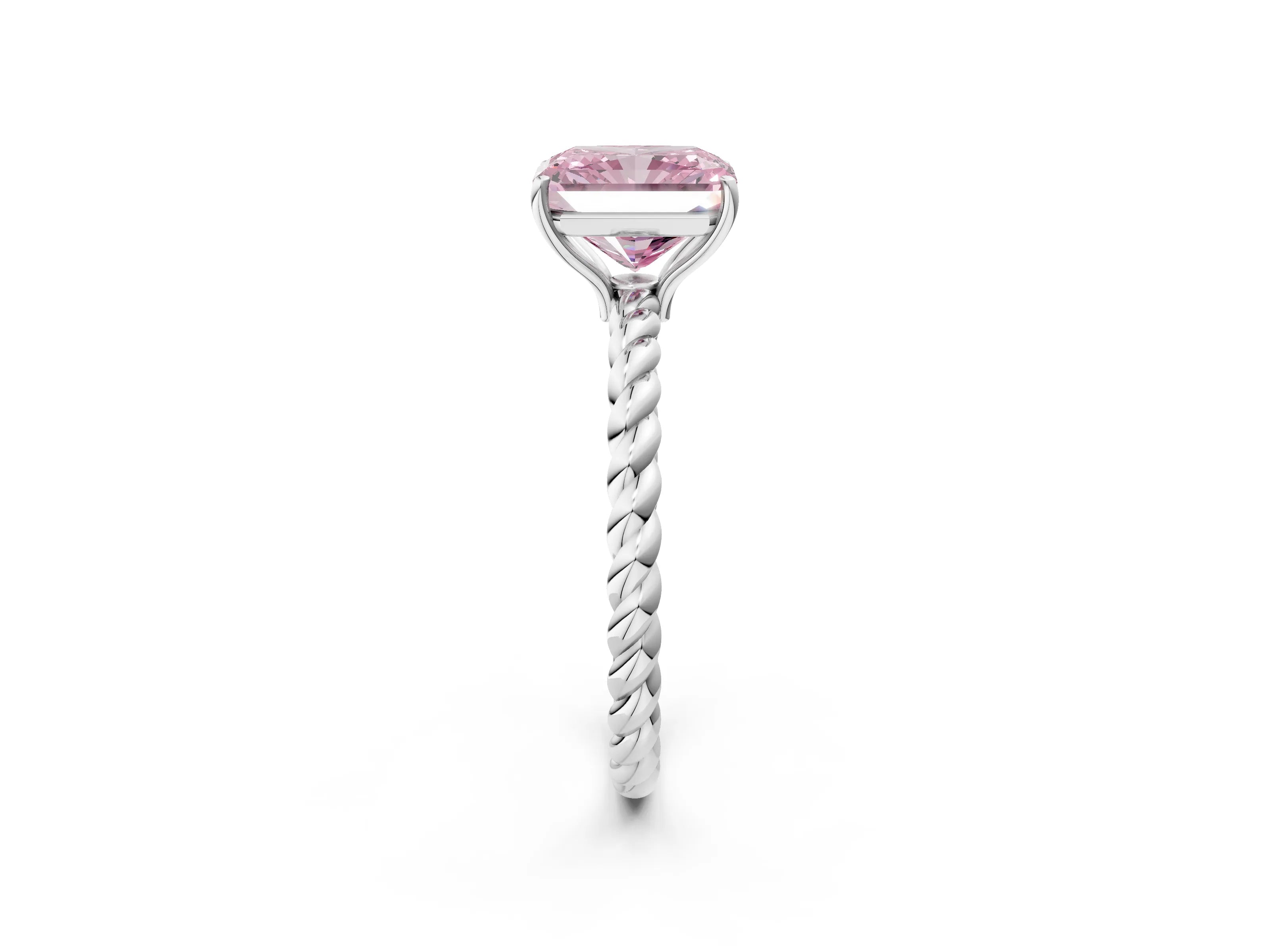 White gold Fancy Pink Radiant Cut Solitaire Twisted Band 4-Prong Ring_14