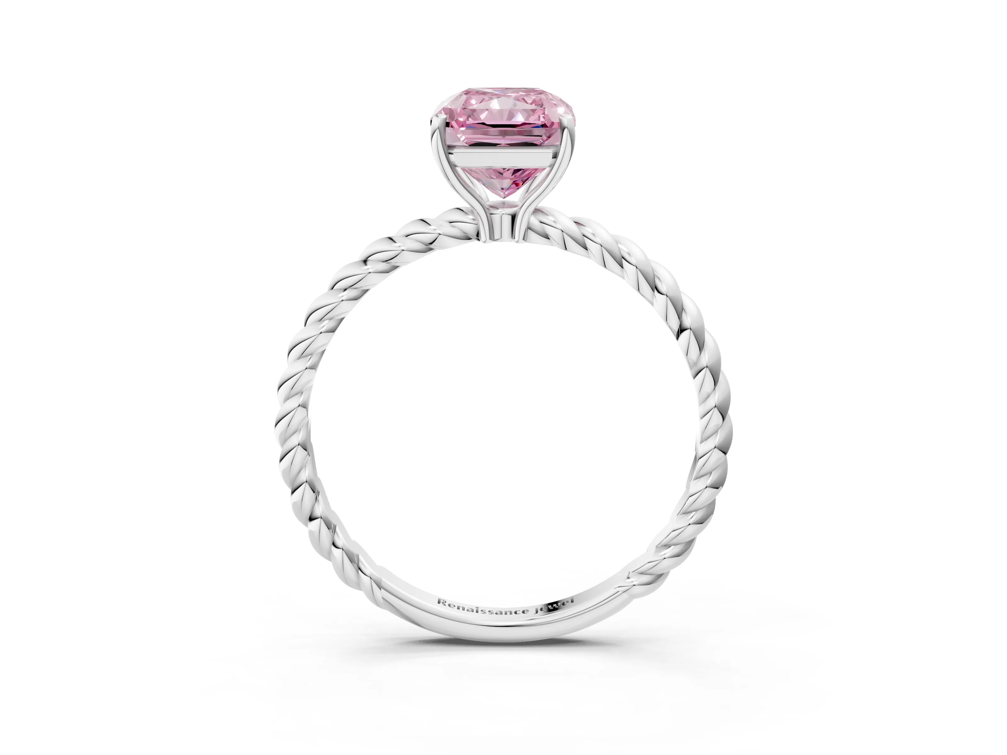 White gold Fancy Pink Radiant Cut Solitaire Twisted Band 4-Prong Ring_15