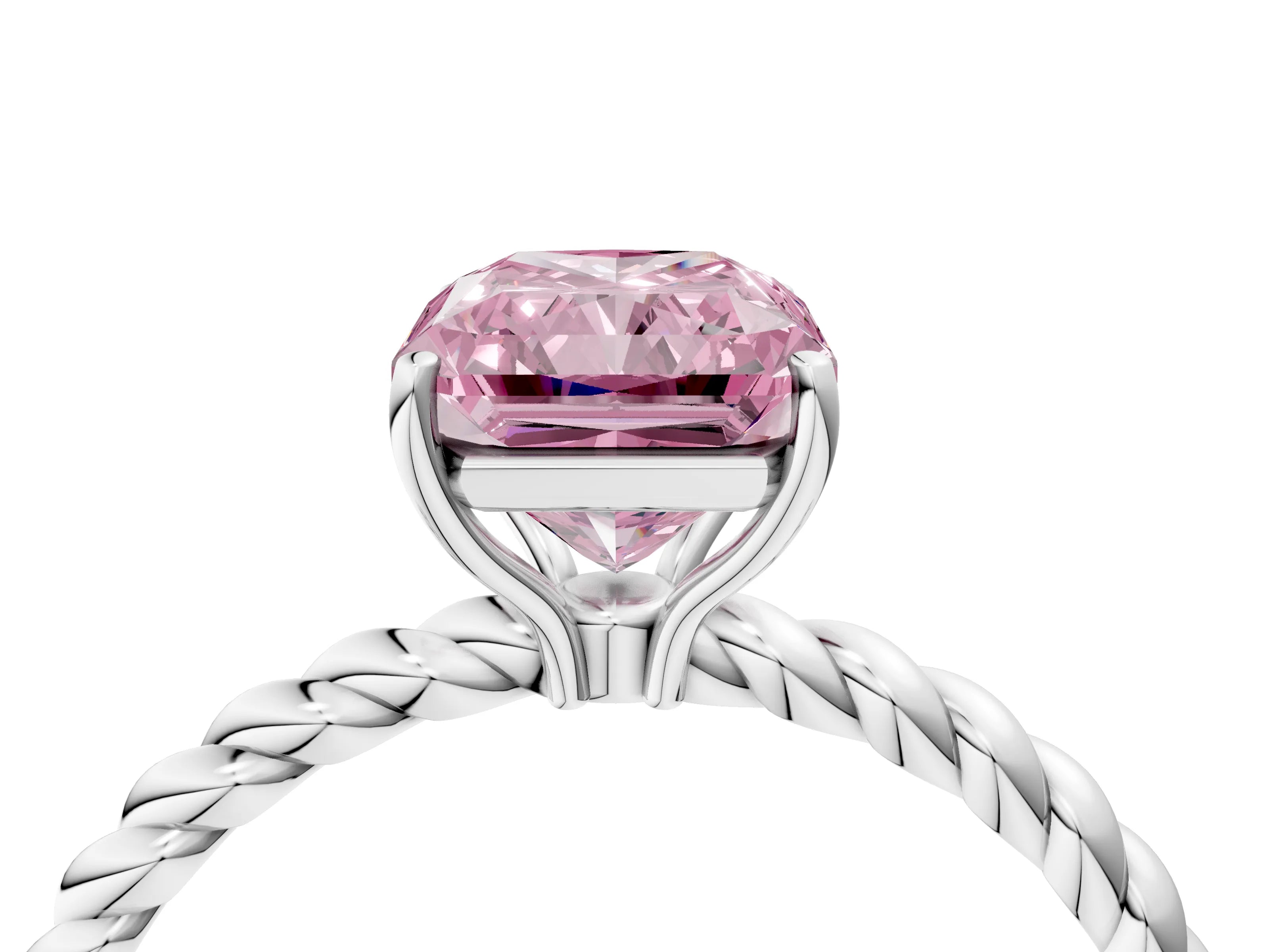 White gold Fancy Pink Radiant Cut Solitaire Twisted Band 4-Prong Ring_16