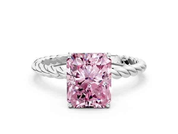 White gold Fancy Pink Radiant Cut Solitaire Twisted Band 4-Prong Ring