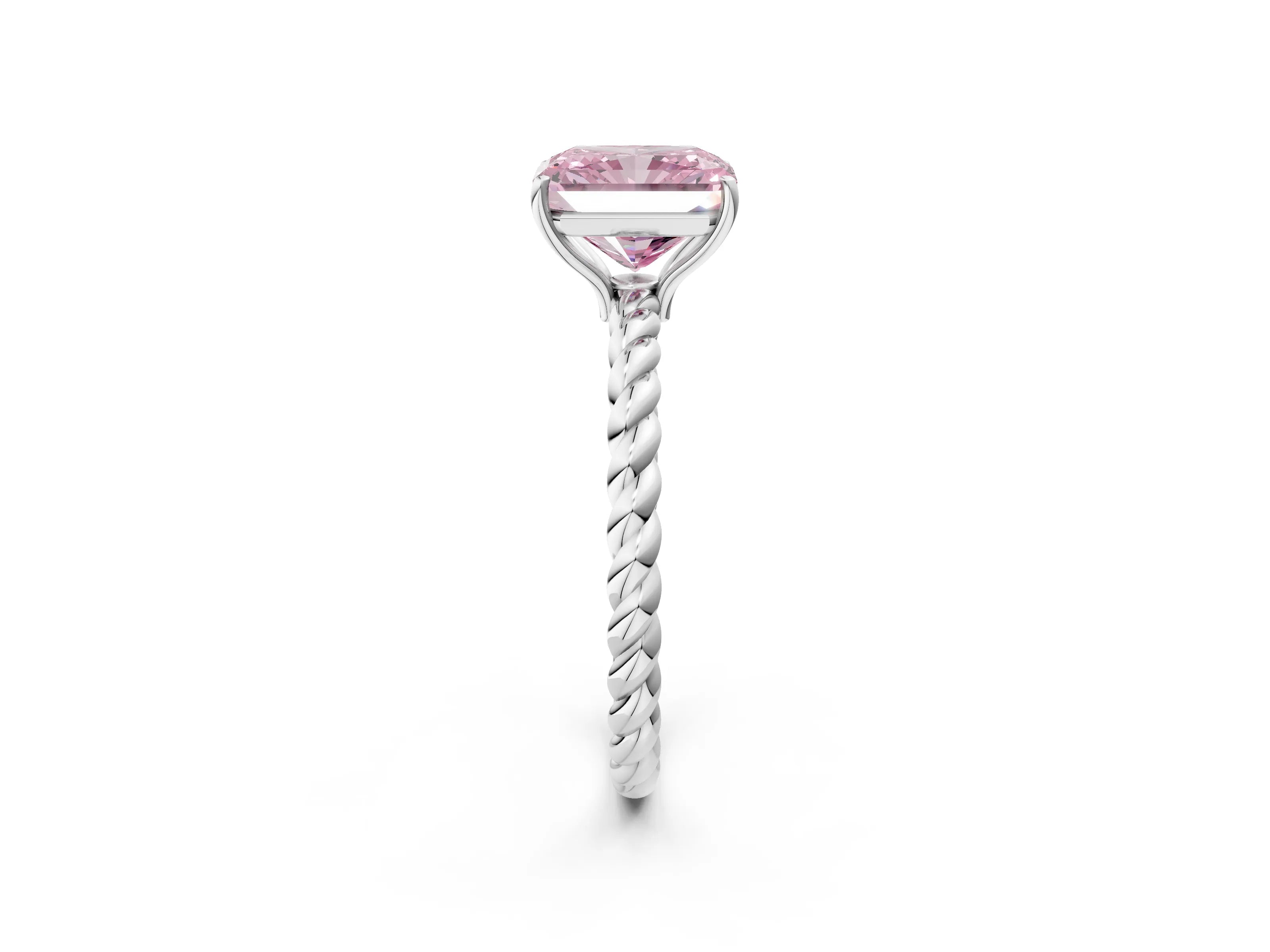 White gold Fancy Pink Radiant Cut Solitaire Twisted Band 4-Prong Ring_50