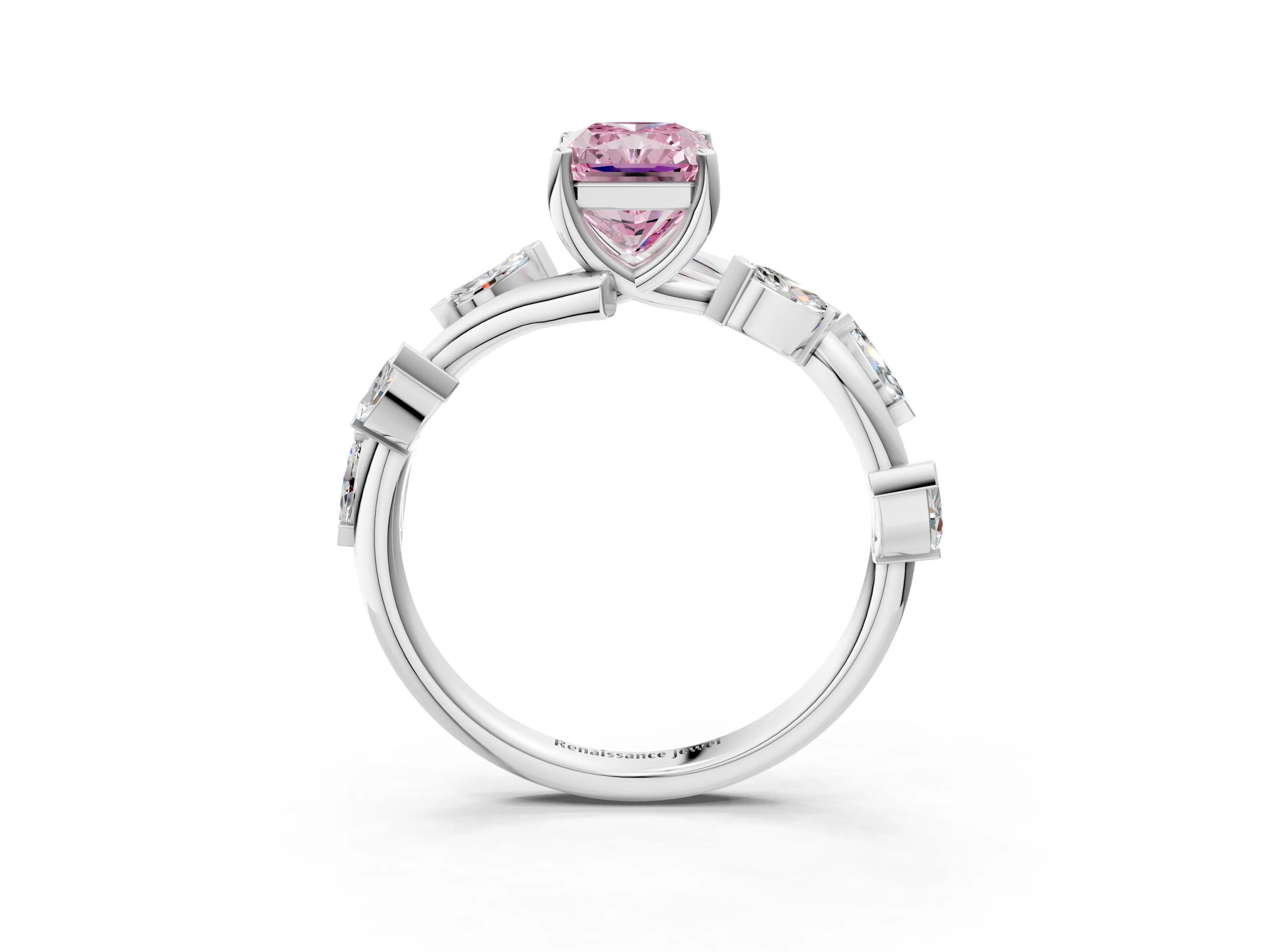White gold Fancy Pink Radiant Cut Solitaire Twisted Band Marquise Accent Prong Setting Ring_3
